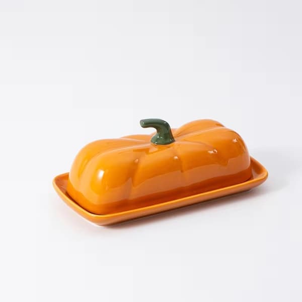 Pumpaformad smörrätt i keramik med lock, höst Halloween köksinredning