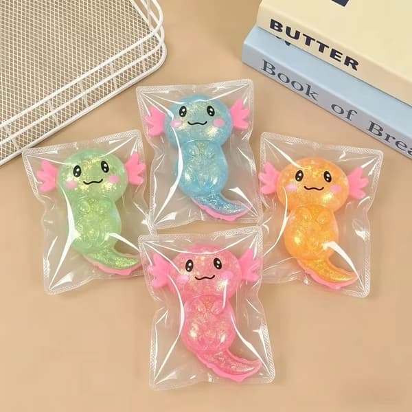 4 st Axolotl Squishy Klämleksaker, Sensorisk Fidget för Barn, Partyfavoriter