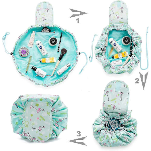 Large Capacity Lazy Makeup Toiletry Bag Drawstring Portable Travel Casual Waterproof Quick Pack Magic Makeup Storage Bag For Women Girls Flamingo