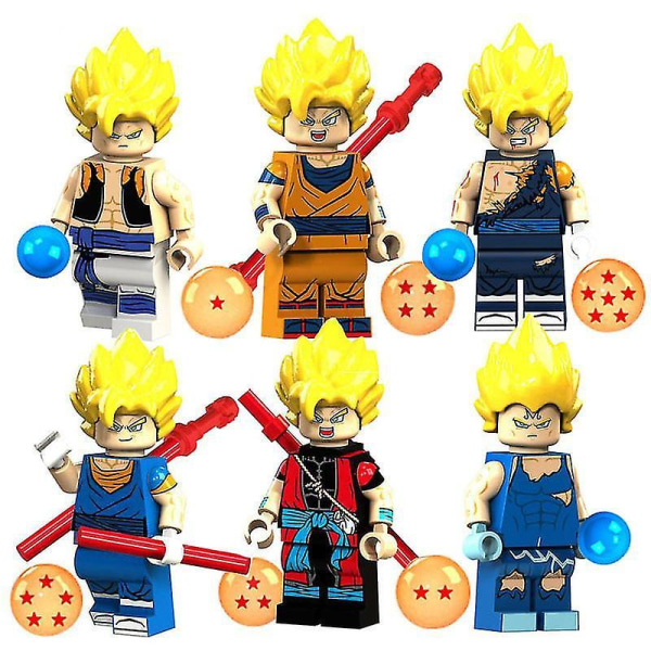 6pcs Dragon Ball Cartoon Super Saiyan Sun Wukong Vegeta Children Assembled Building Block Toys