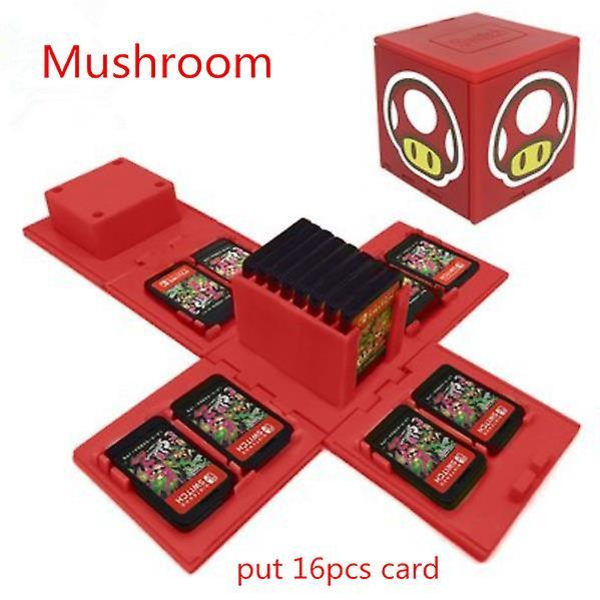Switch Game Card Storage Box Foldable Ns Card Organizer Capacity 16 Pieces Card Red Mushroom
