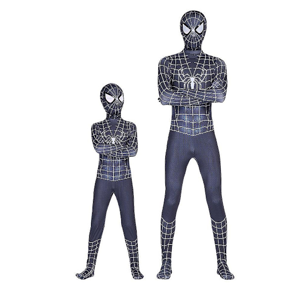 Kids Boy Spiderman Cosplay Suit Black Spider-man Costume Zentai Bodysuit Superhero Jumpsuit For Adults Kids-S-110cm