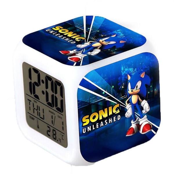 Sonic The Hedgehog Thermometer Glowing Cube Alarm Clock Led Electronic Gift Colorful