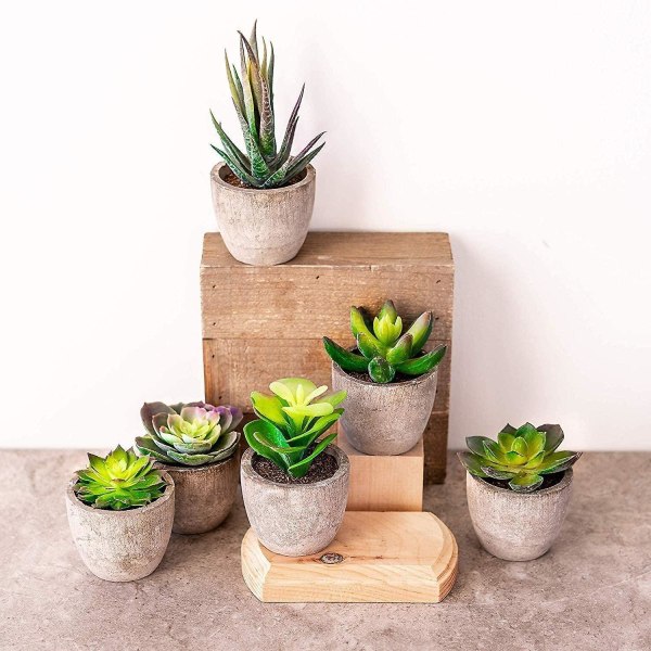 kartokner Artificial succulents, small green fake potted plants in pots, used for home, office, desk