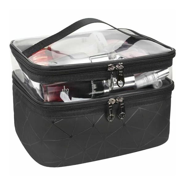 Large Cosmetic Case Makeup Bag Storage Box Handle Organizer Black