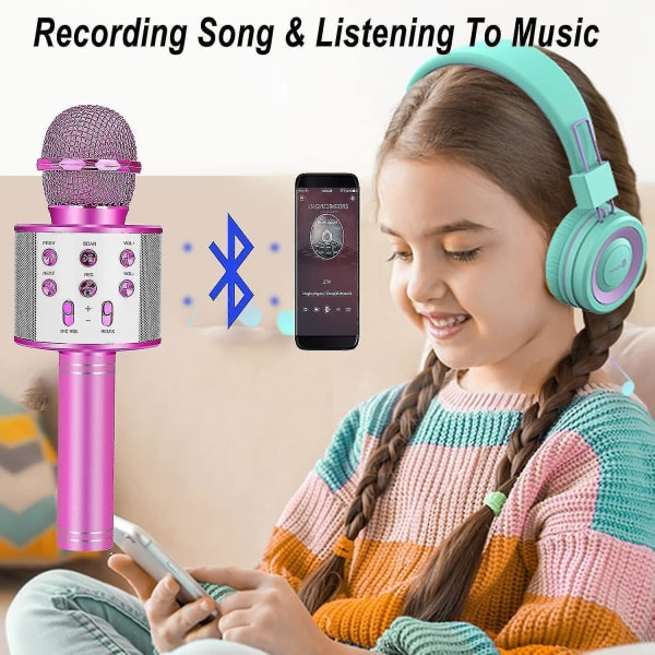 Karaoke Microphone For Kids, Kids Toys For 3-14 Year Old Girls Gifts, Wireless Bluetooth Karaoke Microphone Birthday Gifts For 8 9 10 11 Years Old Boy Rose red