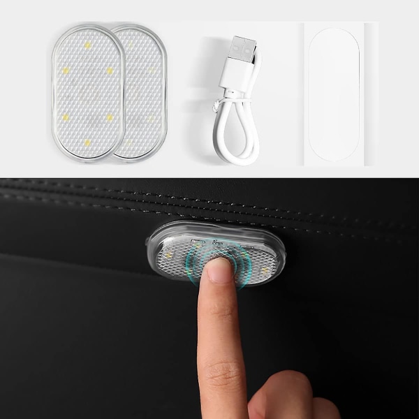 2 Pcs Car Led Lights Interior, Led Interior Car Lights With 6 Bright Led Lamp Beads, Portable , Usb Rechargeable Lighting Light (warm White Light)