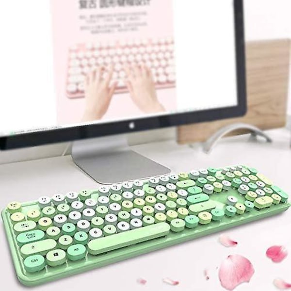104-key Lovely Wireless Bluetooth Keyboard, 2.4ghz Non-drop Connection Design Compatible With Most System Pcs, Computers, Laptops (green And Colorful)