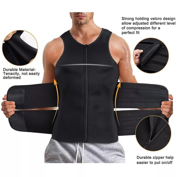 Men Body Shaper Waist Trainer Sauna Vest Double Belt Abdomen Slimming Sweat Vest Fitness Belt M