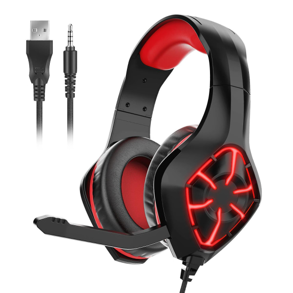 Gaming Headset, Professional Over Ear Headphones With Mic, Noise Cancelling , Rgb Light, Bass Surround, For Ps5, Pc, Xbox One Controller,red