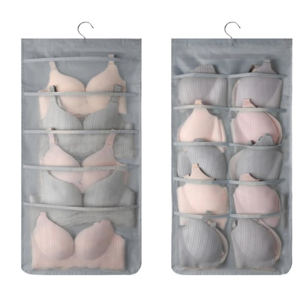 Double-side Hanging Underwear Organizer Hanging Underpants Bra Socks Storage Bag Gray E