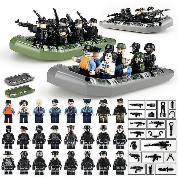 Military Building Blocks Special Police Rubber Boat Elite Team Dolls Assembling Toys 26pcs