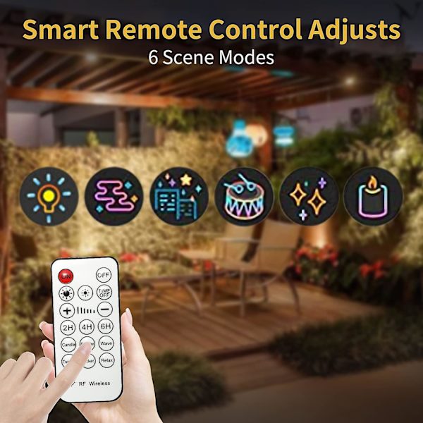 Led Outdoor String Lights,15m 20psc Bulbs Warm White Garden Festoon String Light With Remote &timer, Waterproof String Lights EU Plug