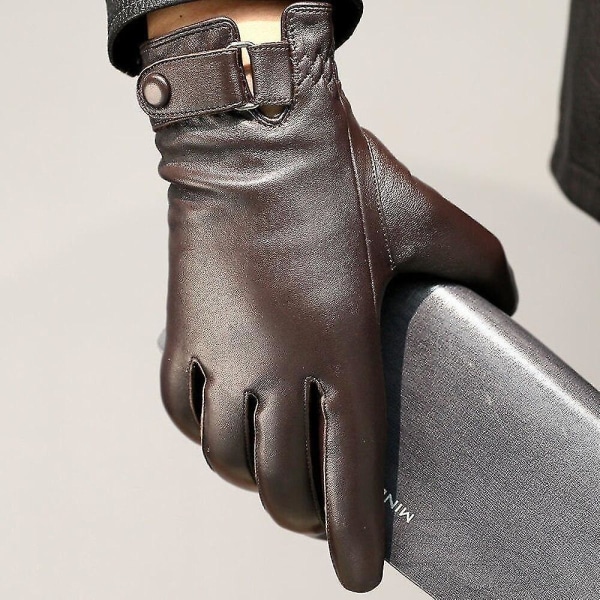 Winter Geniune Sheepskin Leather Gloves Men's Plus Velvet Driving Warm Touch Screen Mittens