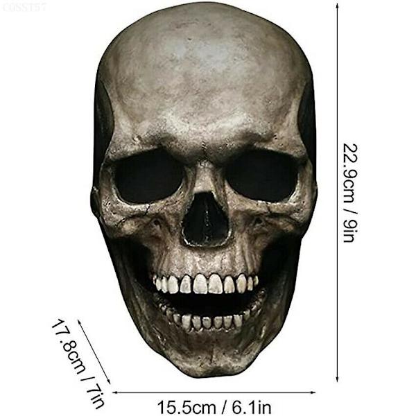 Movable Jaw Skull Mask Helmet Halloween Party Prop Latex Headgear Grey