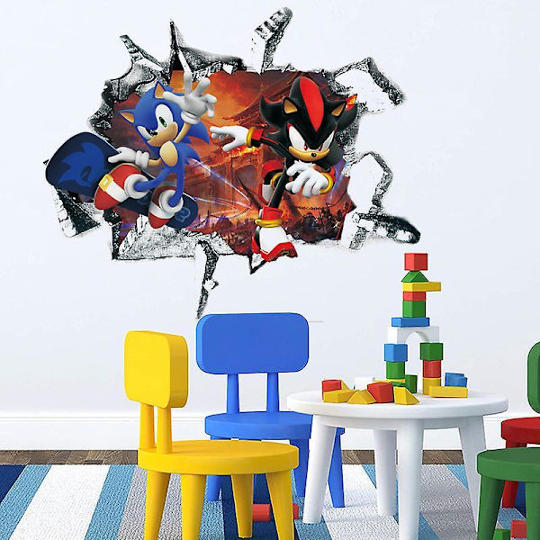 Sonic The Hedgehog Wall Sticker Kids Room Graffiti Decoration 3d Broken Wall Cartoon Game Sticker Removable Pvc-jex90050:47cm*47cm JEX90063 47*40cm