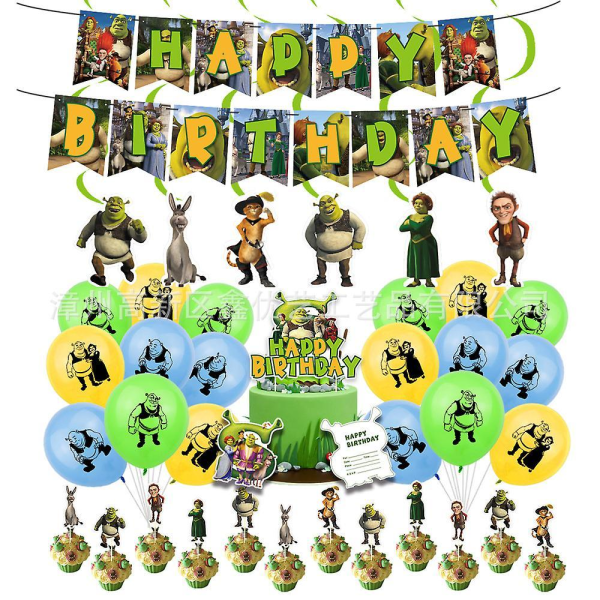 Shrek Fiona Donkey Theme Birthday Party Decor Balloon Banner Cake Topper Set