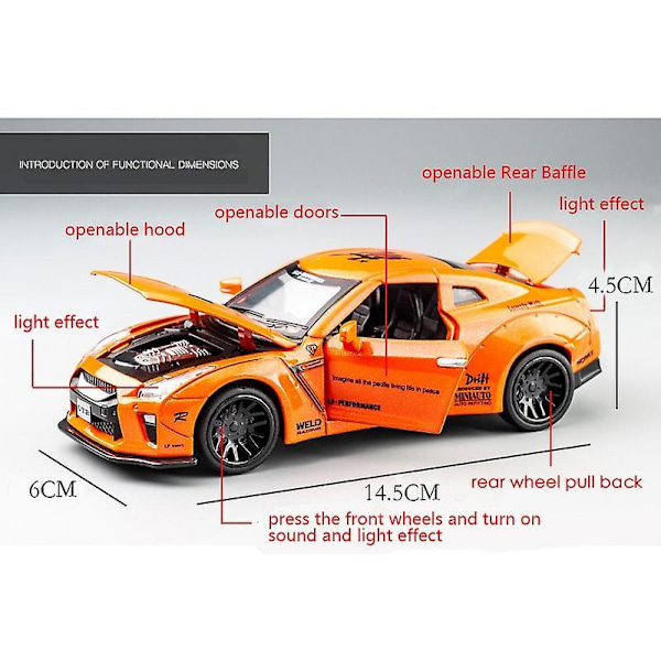 1:32 Leluauto Nissan Gtr Metallinen Lelu Kilpa-auto Seosauto Diecast & Lelu V Orange