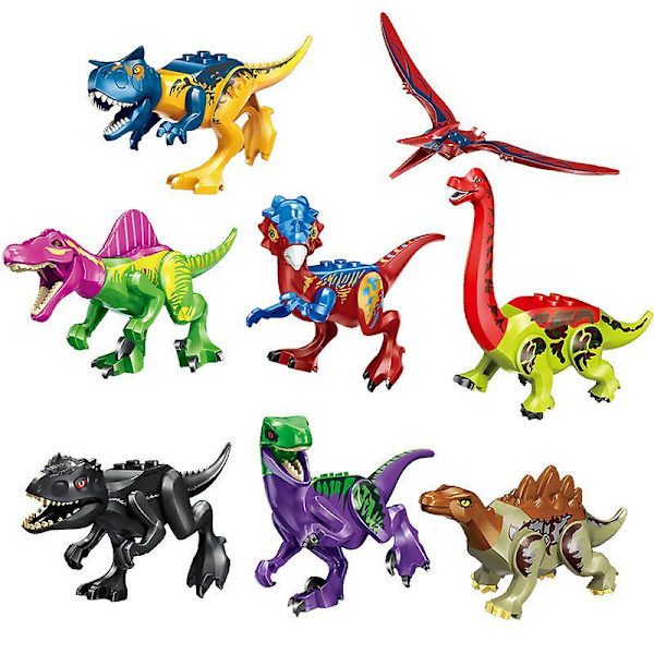 Jurassic Dinosaur Building Blocks Stegosaurus Spinosaurus Brontosaurus Assembled Toys 8pcs