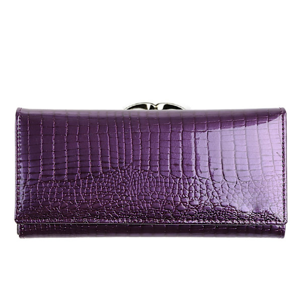 Mode Læder Damepunge Lang Damepung Clutch Pengepung Telefonpung Kortholder Purple