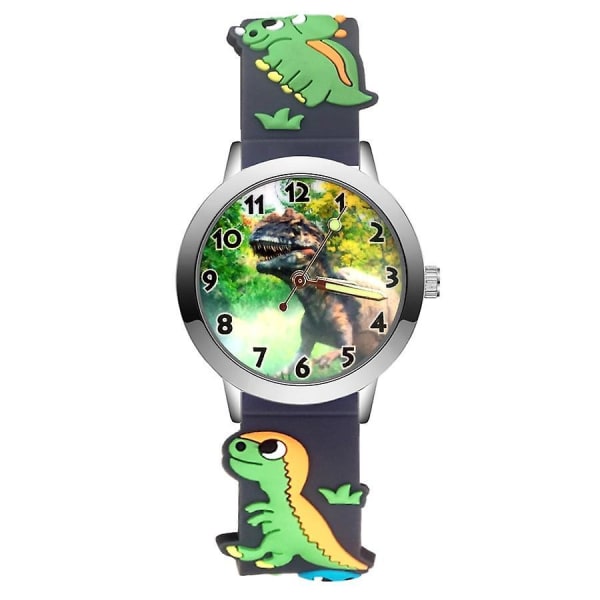 Fashion Cartoon Cute Dinosaur Style Children's Watches Kids Student Girls Boys Quartz 3d Silicone Wrist Watch Black