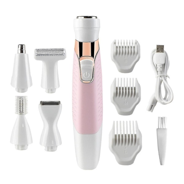 Women Bikini Trimmer, 5 In 1 Woman Electric Shaver, Rechargeable Epilator Lady Hair Painless Shaver For Bikini Area /nose/ Armpit/eyebrow/facialpink