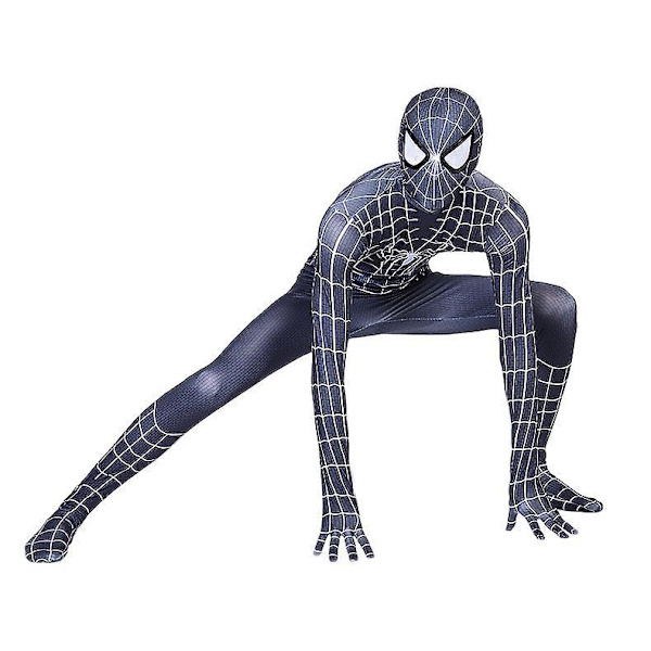 Kids Boy Spiderman Cosplay Suit Black Spider-man Costume Zentai Bodysuit Superhero Jumpsuit For Adults Kids-XXL-150cm