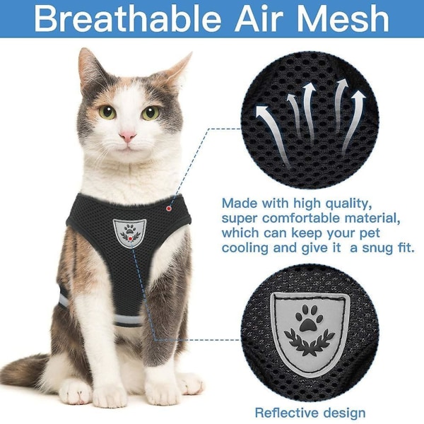 Breathable Cat Harness And Leash Escape Proof Pet Clothes Kitten Puppy Dogs Vest Adjustable Easy Control Reflective Gray L