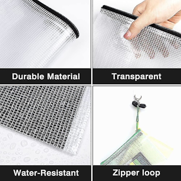 Plastic Mesh Zipper Pouch 9x13 In,extra Large Water-resistant Zip Bag For School Office Supplies, Puzzles & Games Organizing Storage