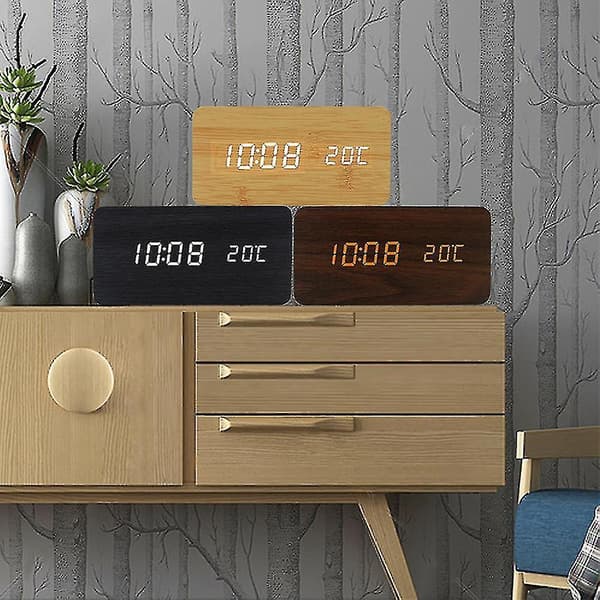 Træ LED Vækkeure Digitalt Display Bordur Brun
