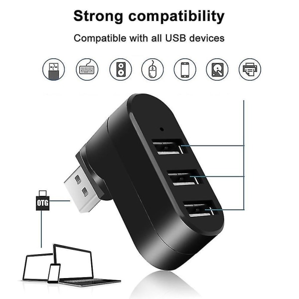 Premium 3-port Abs Mini Usb 3.0 Hub Can Rotate 90/180 Usb Hub Creative Hub