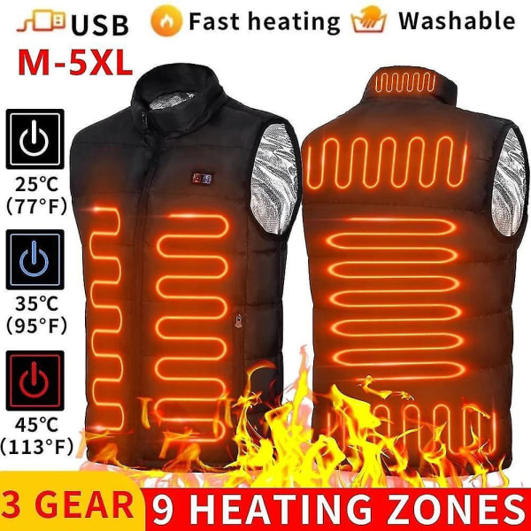 Heated Vest For Men Women With 9 Heating Panels(black.m) -xl Ruikalucky
