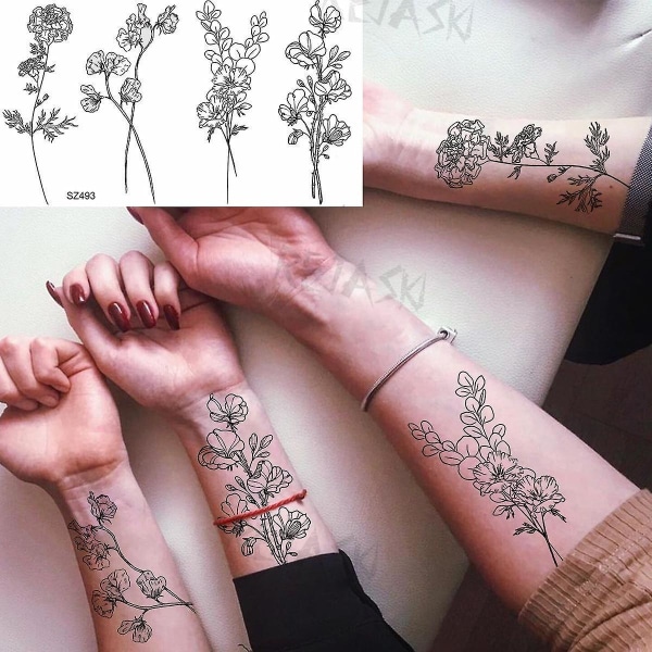 Black Small Dandelion Temporary Tattoos For Women Kids Hummingbird Paper Crane Fake Tattoo Body Art
