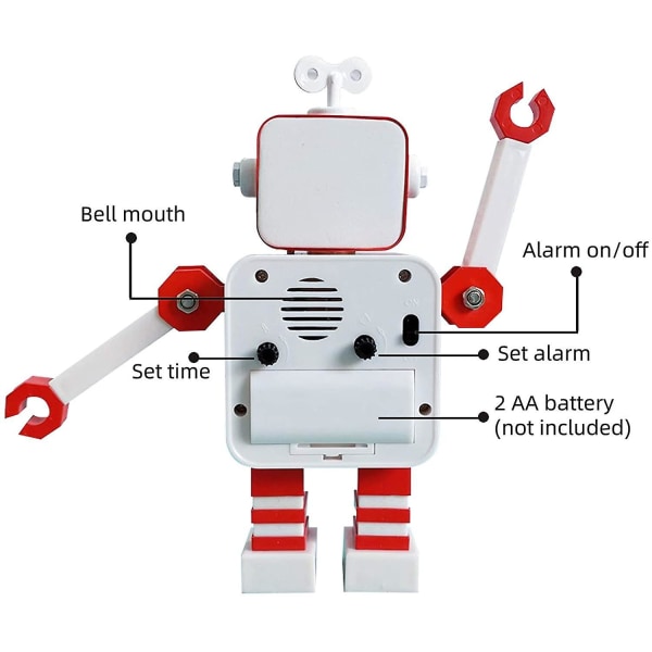 Robot Alarm Clock, Stainless Metal Silent Alarm Clock With Flashing Glowing Eyes