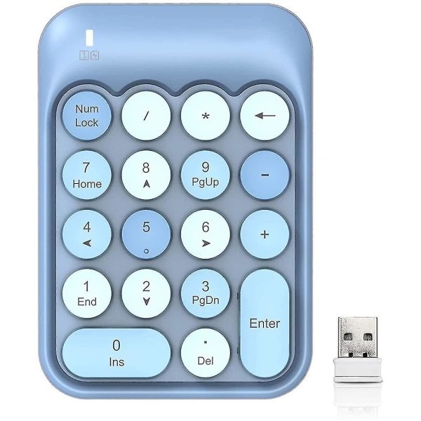 2.4ghz Wireless Numeric Keypad, 18 Keys Retro Typewriter Round Key Silent Portable Number Pad(1pcs,blue)