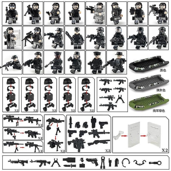 City Special Police Gas Mask Assault Rifle Military Dagger Rubber Dinghy Insert Building Blocks 25pcs
