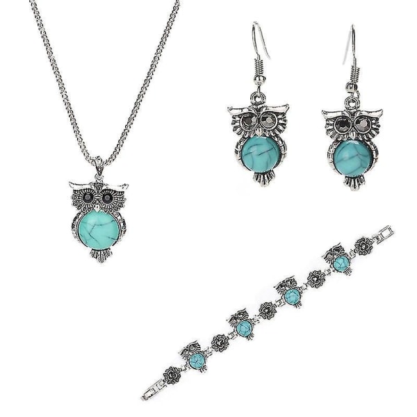 1 Set Women Jewelry Set Turquoise Stone Jewelry Charm Bracelet Drop Earrings Necklace For Lady Girls