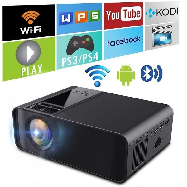 Wifi Projector,1080p 3d Bluetooth Mini Android 6.0 Lcd Projector Home Movie Theater Black UK Plug