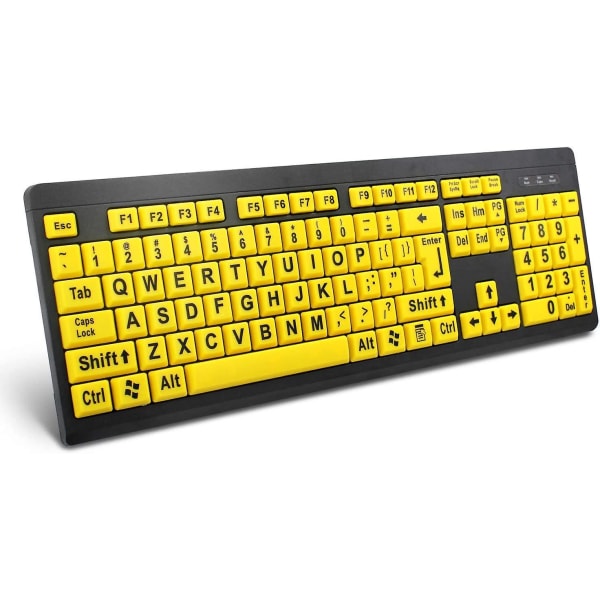 Large Print Computer Keyboard, Wired Usb High Contrast Keyboard With Oversized Print Letters For Visually Impaired Low Vision Individuals (ye