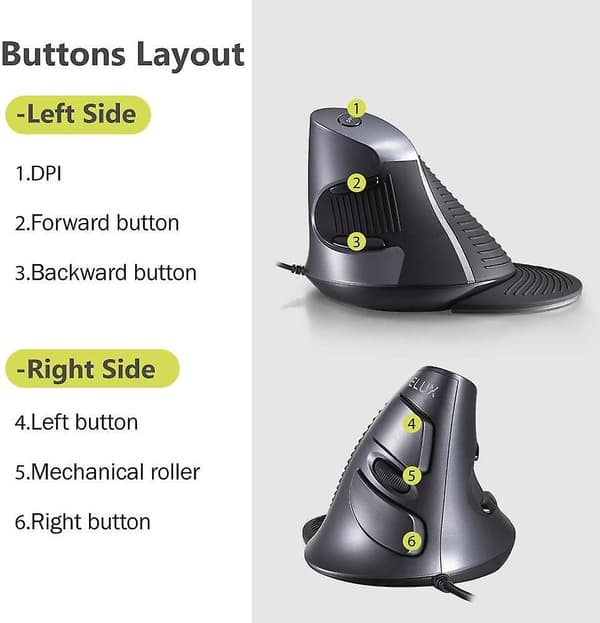 Upgraded Wired Ergonomic Vertical Mouse, Large Ergonomic Computer Mouse With 6 Programmable Buttons, 4200dpi, Removable Rest And For Reduce Wrist Pain