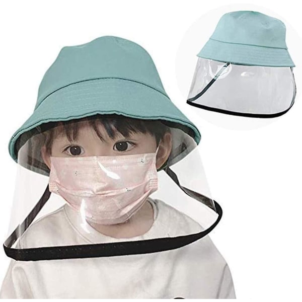 Children Face Shields Dustproof Fisherman Sun Hat Face Protective Cover Bucket Cap Green