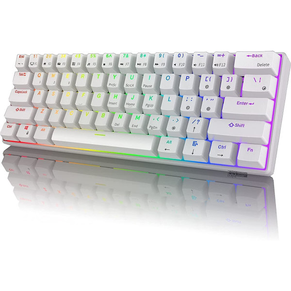 Rk Rk61 Rgb Wireless/wired 60% Compact Mechanical Keyboard, 61-key Bluetooth Small Portable Gaming Office Keyboard, Suitable For Windows And Mac White