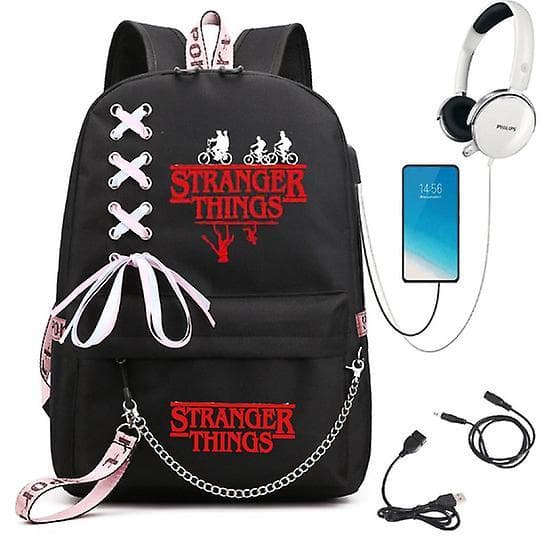 Stranger Things Hellfire Club Large-capacity School Bag Usb Charging Backpack Black 9