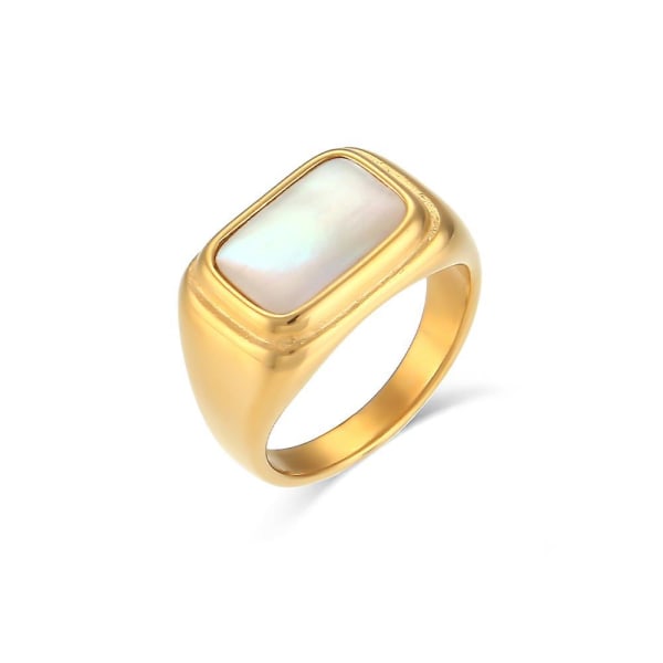 2022 New Mother Of Pearl Natural Stone Ring Stainless Steel Pvd Gold Plated Rings For Women White Opal Ring Tarnish Free Ring Square 8