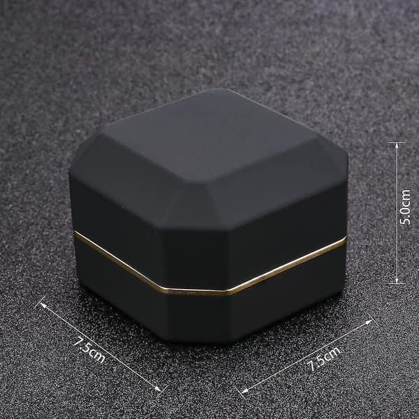 Luxury Ring Box, Square Velvet Wedding Ring Case  With Led Light black