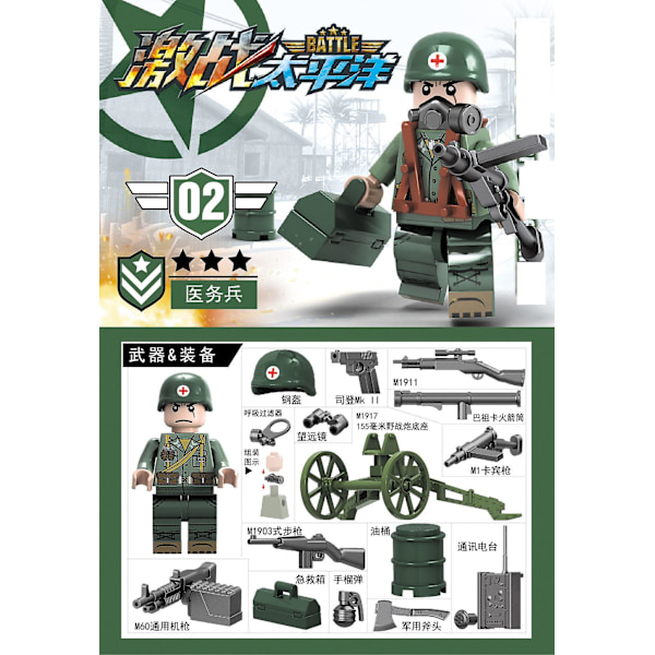 6pcs Fierce Battle Pacific Commander Small Particle Assembled Toy Military Building Block Minifigure