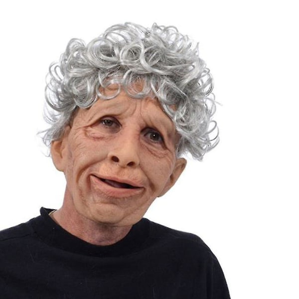 Funny Realistic Latex Old Man Woman Mask With Hair Halloween Cosplay Fancy Dress Head Rubber Party Costumes Villain Joke Props Grandfather