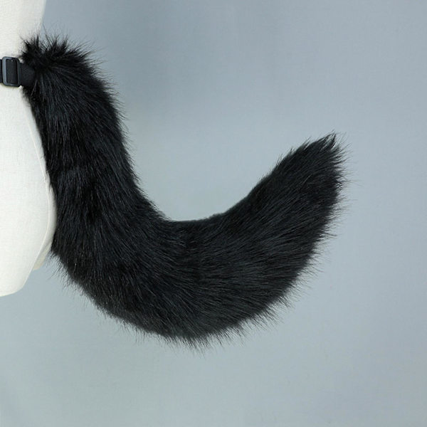 Flexible Faux Fur Cat Costume Tail Cosplay Halloween Christmas Party Costumes Wine red and white