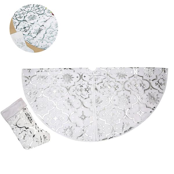 Snowflake Christmas Tree Skirt -120cm White