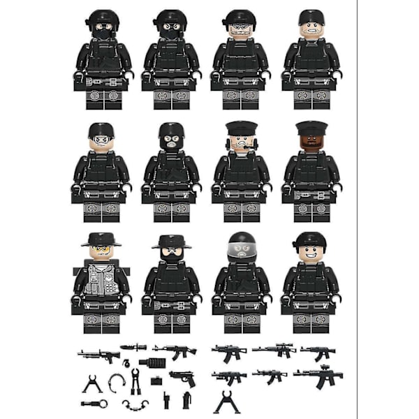 City Police Mask Body Armor Puzzle Building Block Minifigure 12pcs